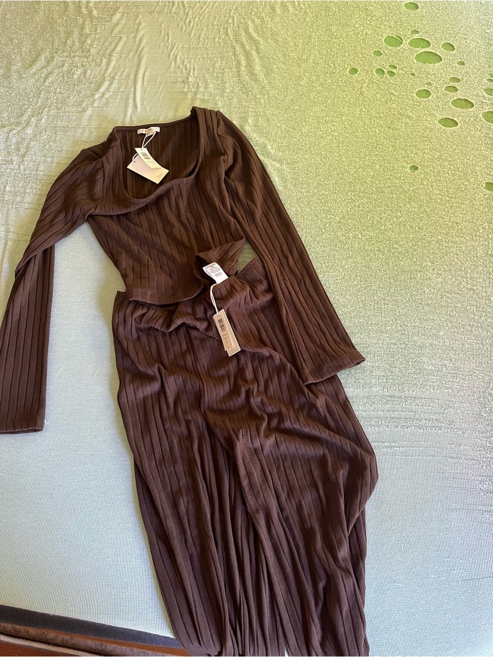 Z Supply Brown Ribbed Knit Long Sleeve Top (small) & Wide Leg Pants (medium) Set